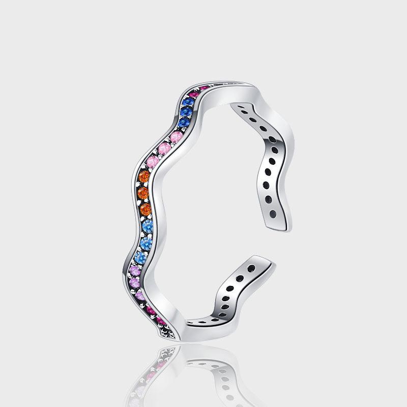 

Кольцо Wind Wave из стерлингового серебра 925 пробы, женская мода, индивидуальность, легкая роскошь, изысканная инкрустация цветными бриллиантами, дизайн в корейском стиле, расширенный смысл