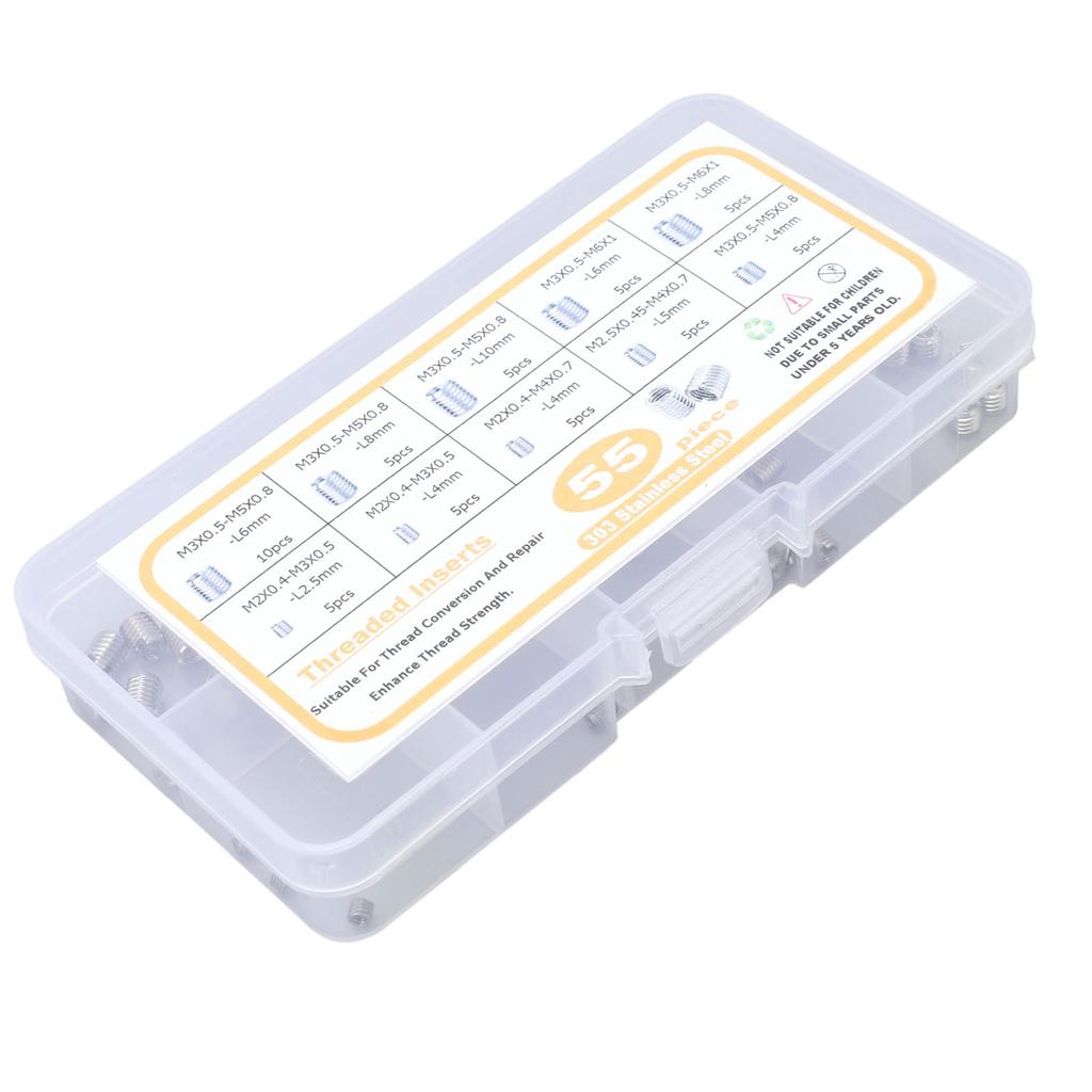 55Pcs Insert Nut Threaded M2 M2.5 M3 Stainless Steel Fastener Assortment for Repair