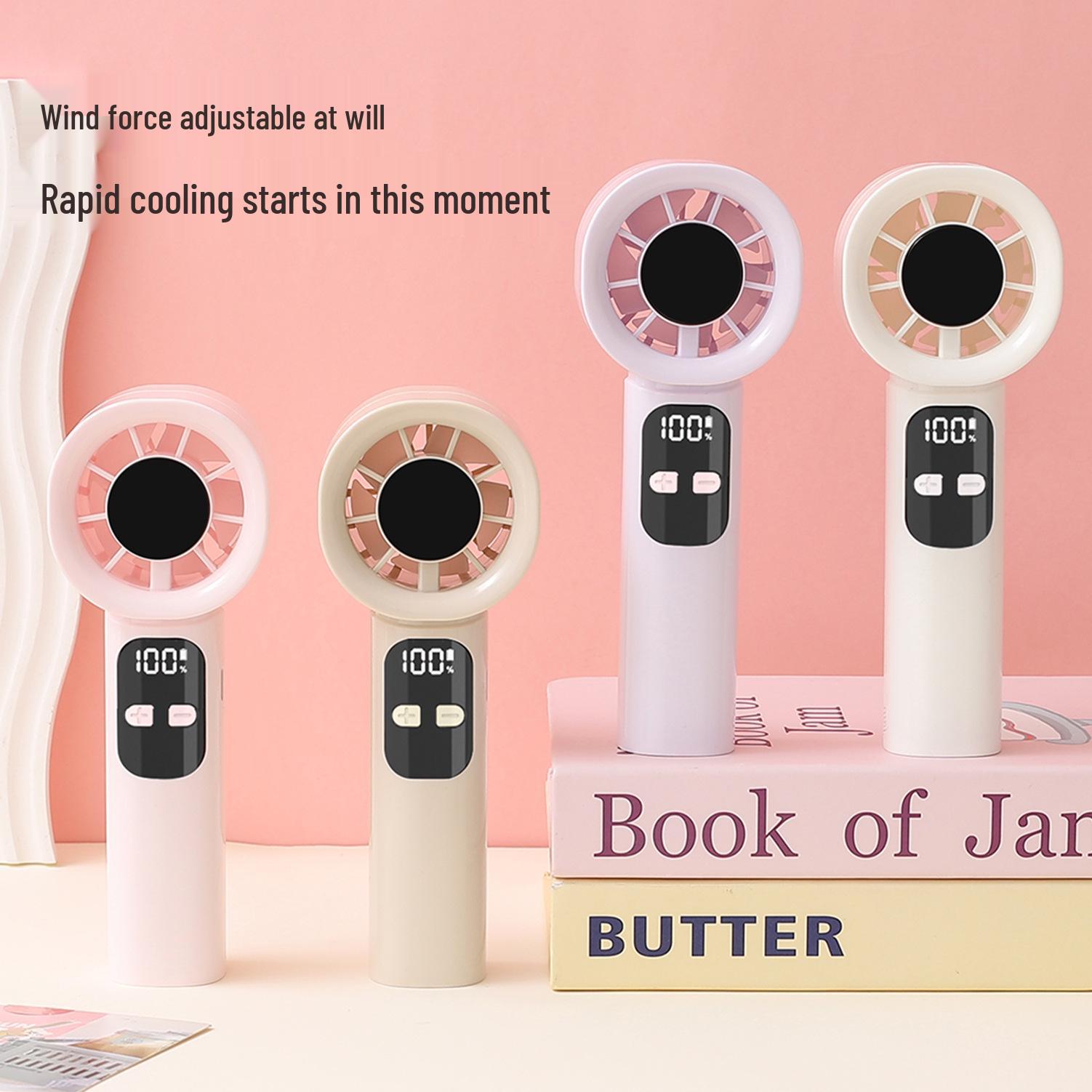 

USB Rechargeable Handheld Mini Fan, 100 Speed Turbo, Digital Display – Perfect for Summer Color Box + USB Charging Cable