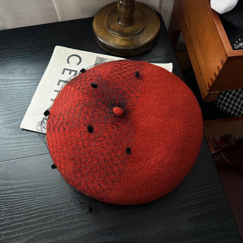 Женская Французская Ретро Стиль Социалистка Сетчатый Шерстяной Берет Элегантное Кружево Стиль Хепберн Осенний Зимний Модный Аксессуар Adult 56-58cm оранжевый