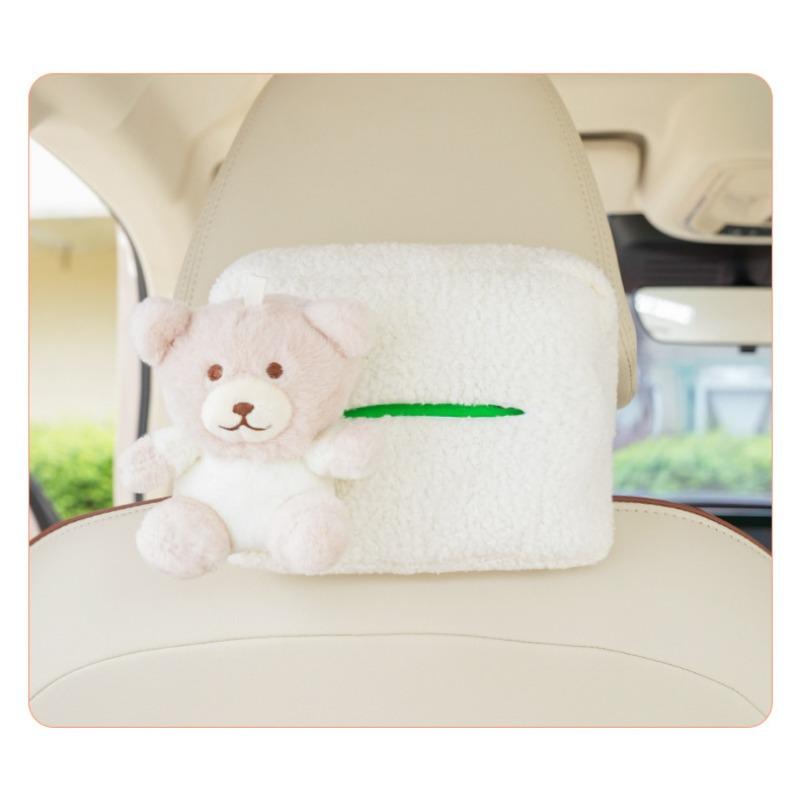 Cute Creative Lamb Wool Car Backseat Tissue Box Holder Multi Functional Car Interior Decoration