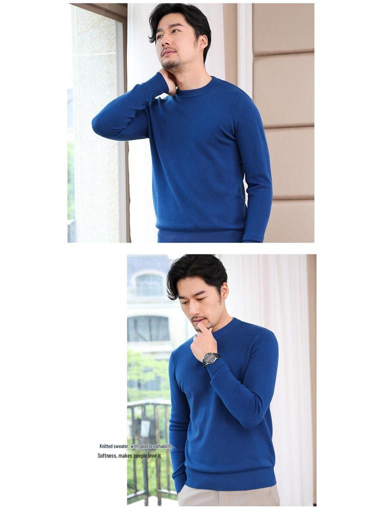 2021 Men's Korean Knitted Round Neck Sweater - Loose Fit, Solid Color, Plus Size, Long Sleeve Pullover for Spring & Autumn