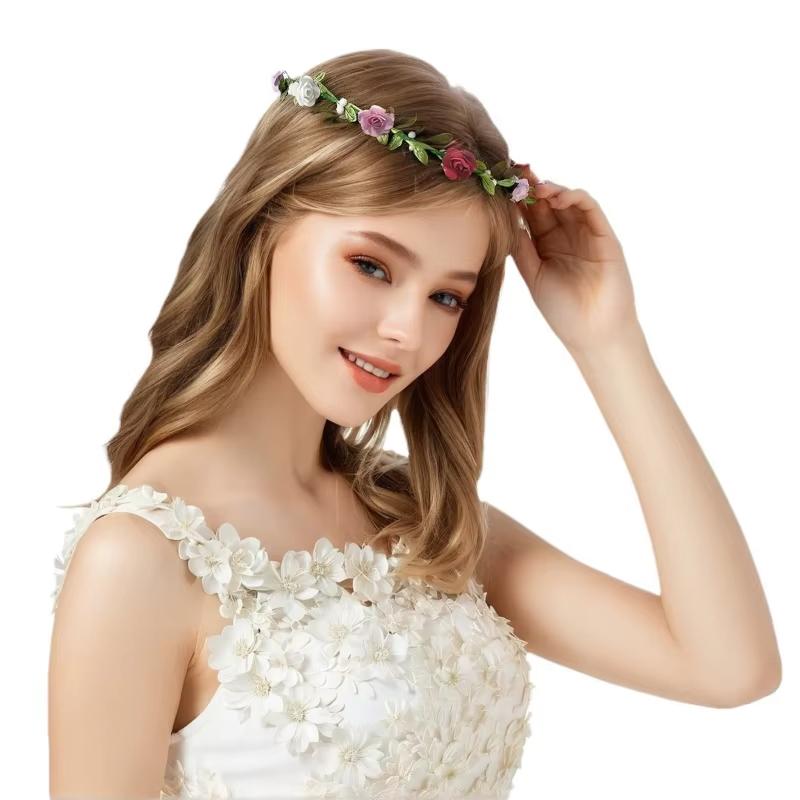 Flower Heads Boho Hair Garland Girl Beach Crown Hair Band Headband Wedding Hair Accessories Headwear for Girls Kids