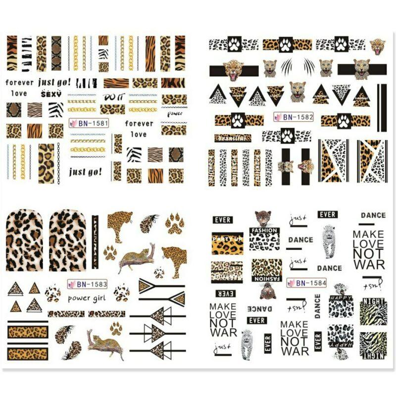 12 Designs Leopard Print Nail Art Stickers Animal Water Transfer Sliders Decals