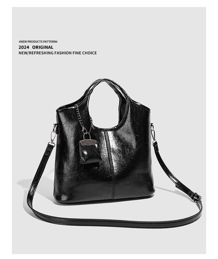 Fashionable Women's Textured Black Tote - 2025 Large Capacity Versatile Shoulder & Crossbody Bag