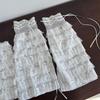Aesthetic Elegant Tiered Ruffle Lace Leg Warmers for Women Mesh Leg Sleeves Covers Footless Socks with Ribbon Bowknot