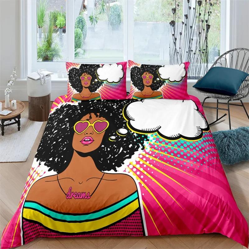 Sexy Girl Bettbezug Mode afrikanische schwarze Frau Bettwäsche Set Mikrofaser 3D Bettbezug