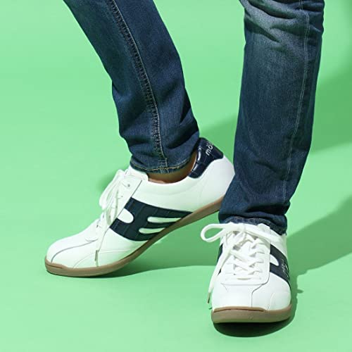 Mobus MUNSTER Sneakers for Men and Women, Genuine Leather, Sports, Casual, with Functional Insoles, Walking Shoes (WHITE/NAVY CROCO, Japanese Shoe Siz