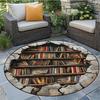 3D Bookshelf Broken Wall Round Area Rug For Living Room Bedroom Visual Illusion Large Carpet Home Decor Non-slip Floor Mat Rugs