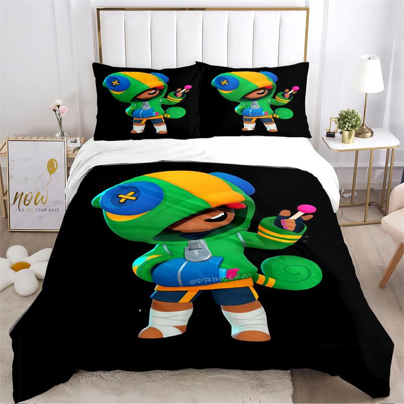 Cartoon Purple Character Print Bedding Set, Kids Game Themed Duvet Cover Set(1 * Duvet Cover + 2 * Pillowcase, Without Core)
