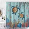 Sea Turtle Theme Shower Curtain Set Wooden Board Coral Water Plants Bubble Sea Life Bathroom Curtain Fabric Decor Washable Hooks