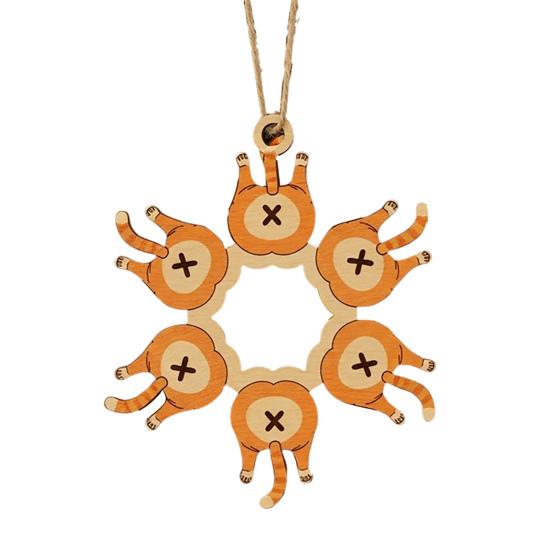 Cat Butt Snowflake Christmas Ornament Funny Cat Butt Wooden Xmas Tree Ornament Snowflake Shape Hanging Pendant for Tree Home Decor