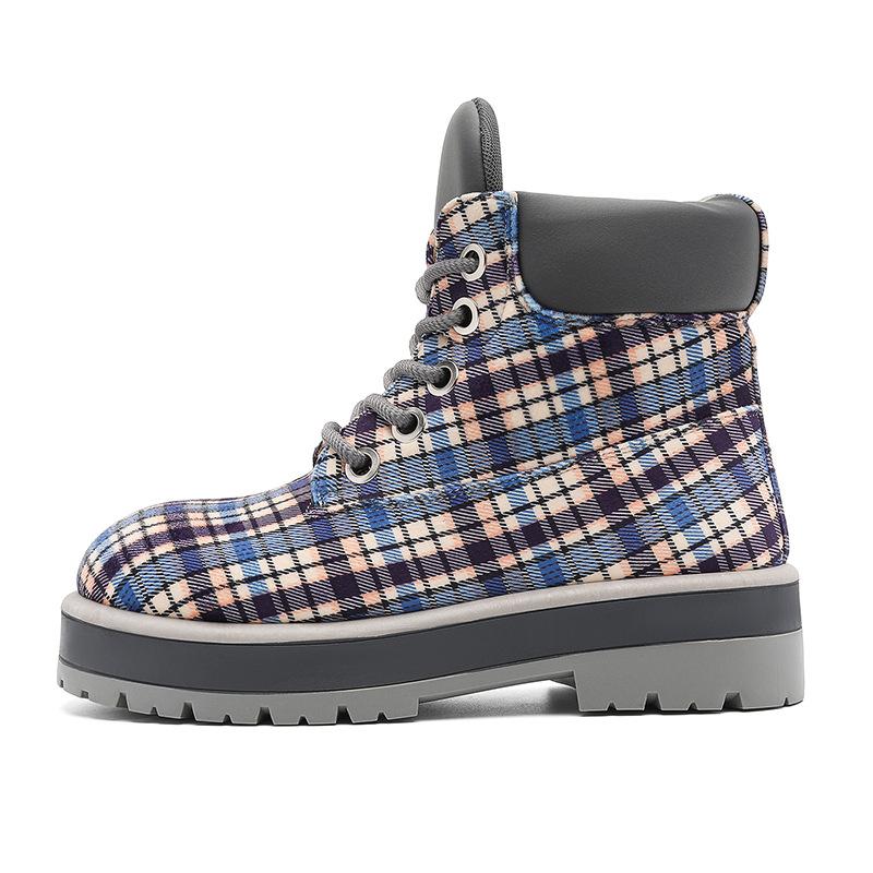

New platform Martin boots British plaid bread shoes casual sports boots YZ 39