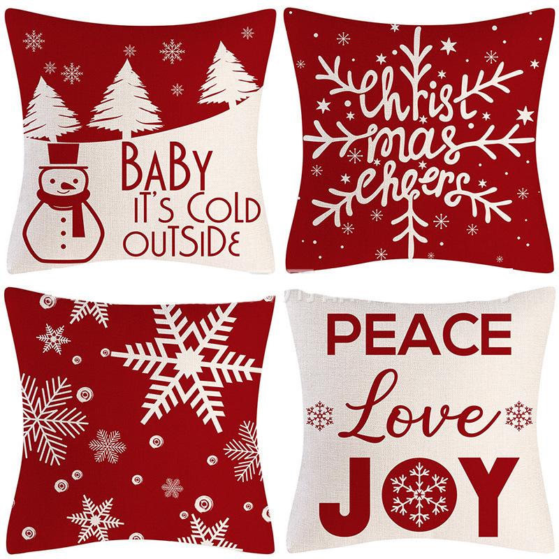Weihnachts-Dekokissenbezug Leinen Festliches Weihnachtsthema Elch Schneeflocke Rückenlehne Wohnzimmer Sofa Dekoration Kissen Kissenbezug