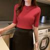 2024 Women's Black Slim Fit Mid-Sleeve Knitted Sweater - Spring/Autumn Base Layer Top