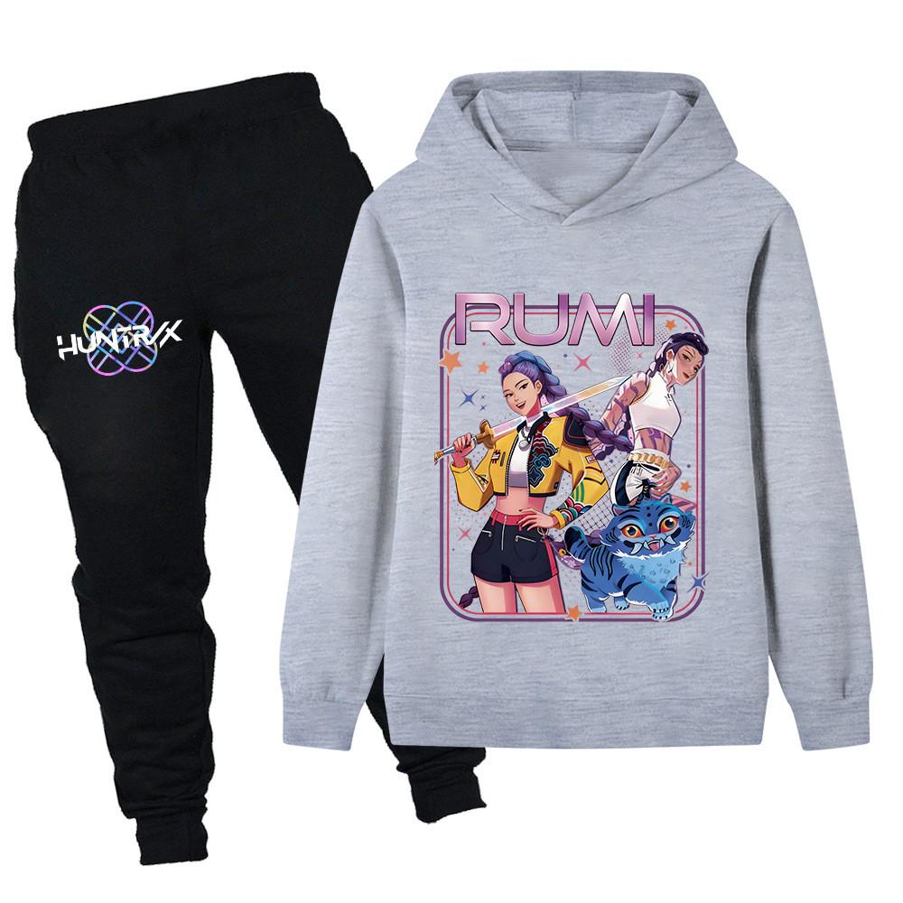 PB1249 Kinder Jungen Mädchen Kpop Mira Zoey Rumi Druck Langarm Kapuzenpullover Hose Hosen Kleidersets
