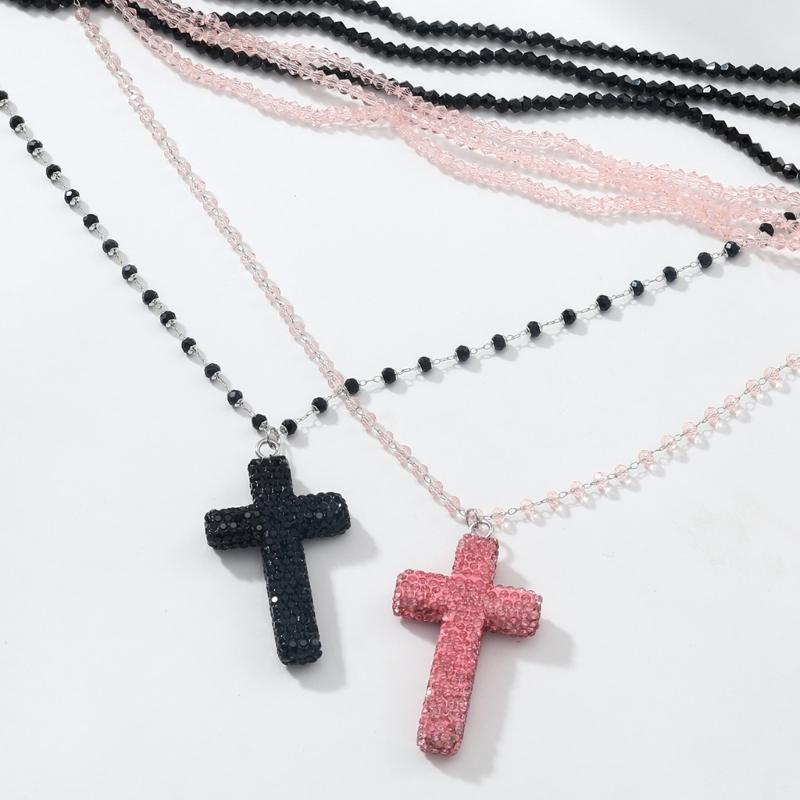 Trendsetting Beaded Crucifix Necklace For Women Adjustable Length Clavicle Chain Suitable For Everyday Styling