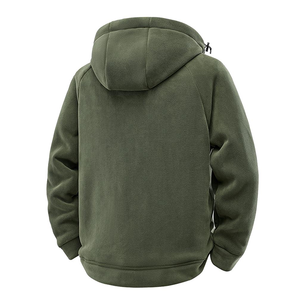 Men's Solid Color Hooded Zipper Plus Velvet Thickened Cardigan Sweatshirt Loose Casual Fashion Jacket