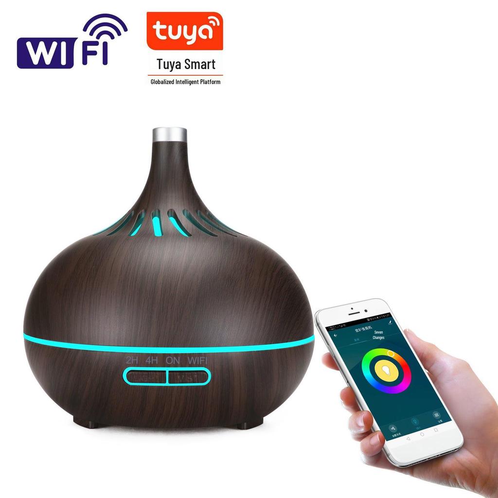 Smart WiFi Hotel Aroma Diffuser with Wood Grain Design: Hollow Translucent Humidifier and Home Atomizer