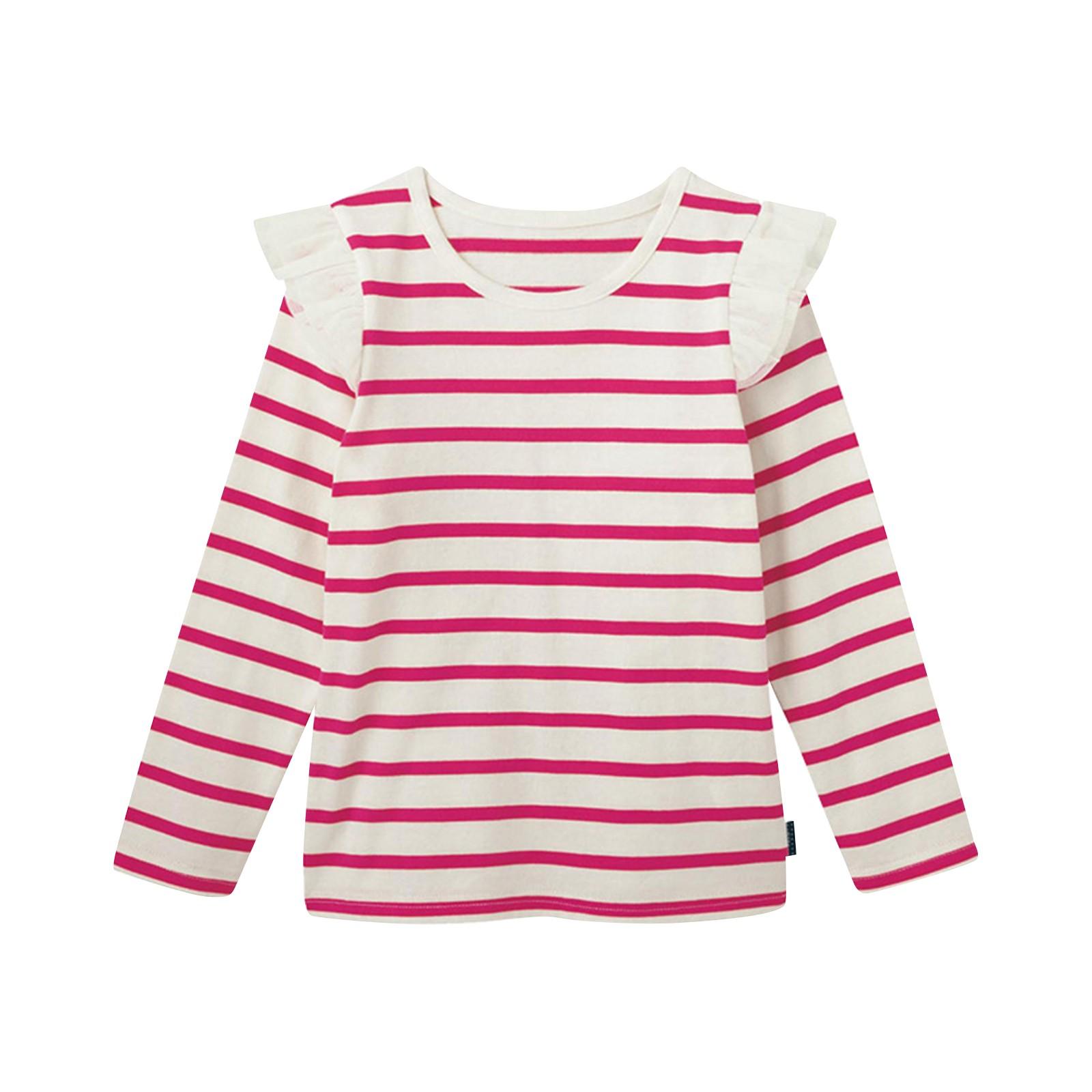 

Детская футболка с длинным рукавом и оборками для девочек, блузка в сплошную полоску, простые футболки, простая рубашка 140 горячий розовый