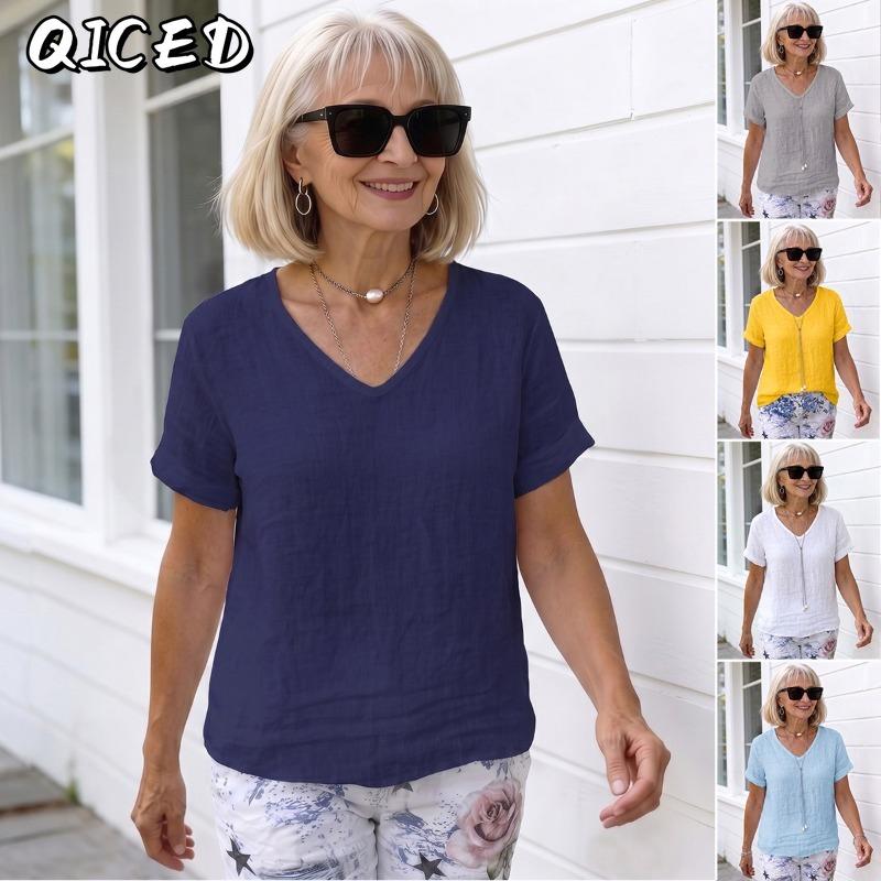 QICED Bluze și cămăși cu mâneci scurte cu decolteu în V, ocazional, la modă pentru femei
