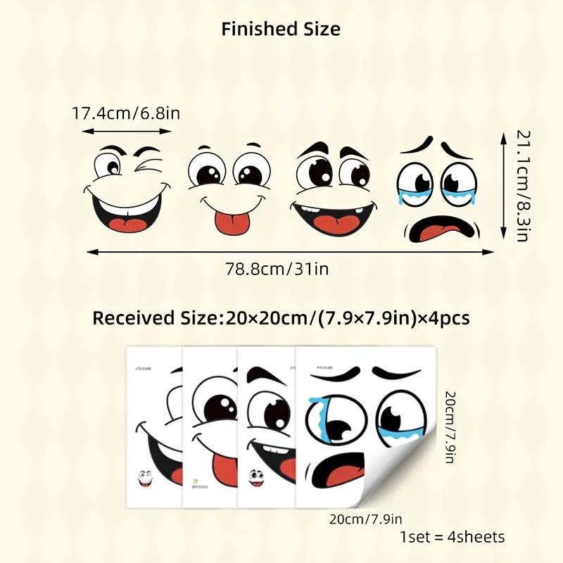 4PCS Cartoon Face Sticker, self-adhesive, suitable for plastic surfaces, removable, glossy surfaces, fun themed decorations
