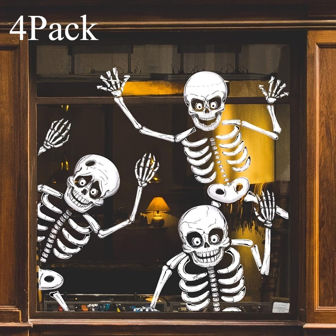 

4-Pack Halloween Skeleton Window Clings,PVC Static Sticker Decals for Halloween Party Decoration, Reusable Window and Wall Decor
