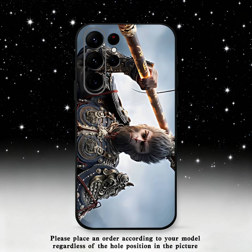 Black Myth Wukong Phone Case For Samsung S25,S24,S23,S22,S21,S20,S10,Ultra,Plus,Lite,FE,Soft Silicone Black Cover