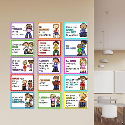 15 Affiches de Règles de Classe d'Anglais pour la Maternelle, Orientation, Normes de Comportement, Mur d'École à la Maison