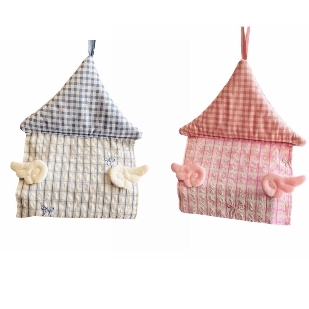 Creative House Shaped Hanging Tissue Holder Wings Stripe Grid Tissue Box Cover Storage Organizer Soft Napkin Holder Living Room