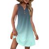 Ladies' Fashionable Gradient Print V-neck Button-down Pocket Vest Dress Beach Vacation Summer Dress