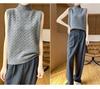 Women's 100% Pure Wool Half-Turtleneck Cable-Knit Sleeveless Sweater Vest for Autumn/Winter