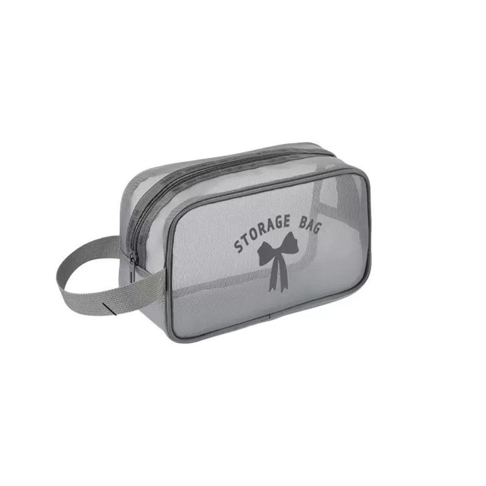 

Bow Mesh Cosmetic Bag Multifunction Travel Bathing Kit Casual Toiletry Storage Bag Ladies Grey M
