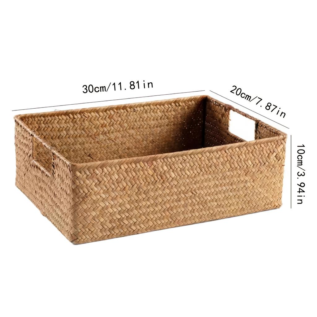 Handwoven Rattan Basket, Rectangular Storage Organizer for Bathroom Bedroom Living Room, Durable Wicker Decor Grocery Bag Holder