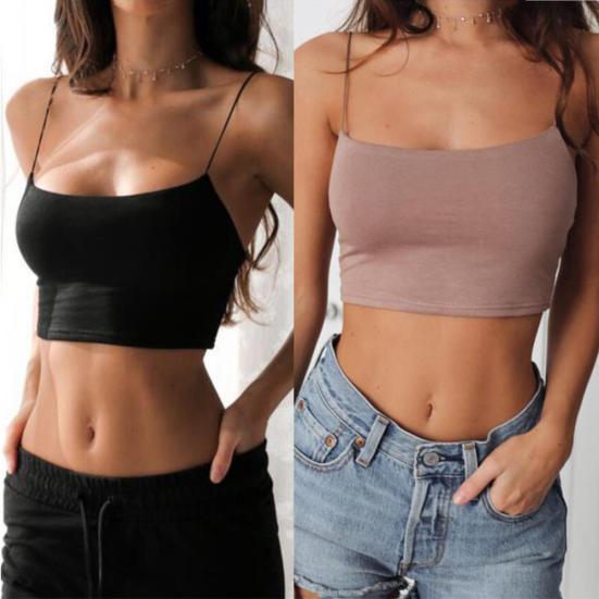 Femei sexy de culoare solidă cu bretele spaghete subțire camisole crop top cu fundul bluză