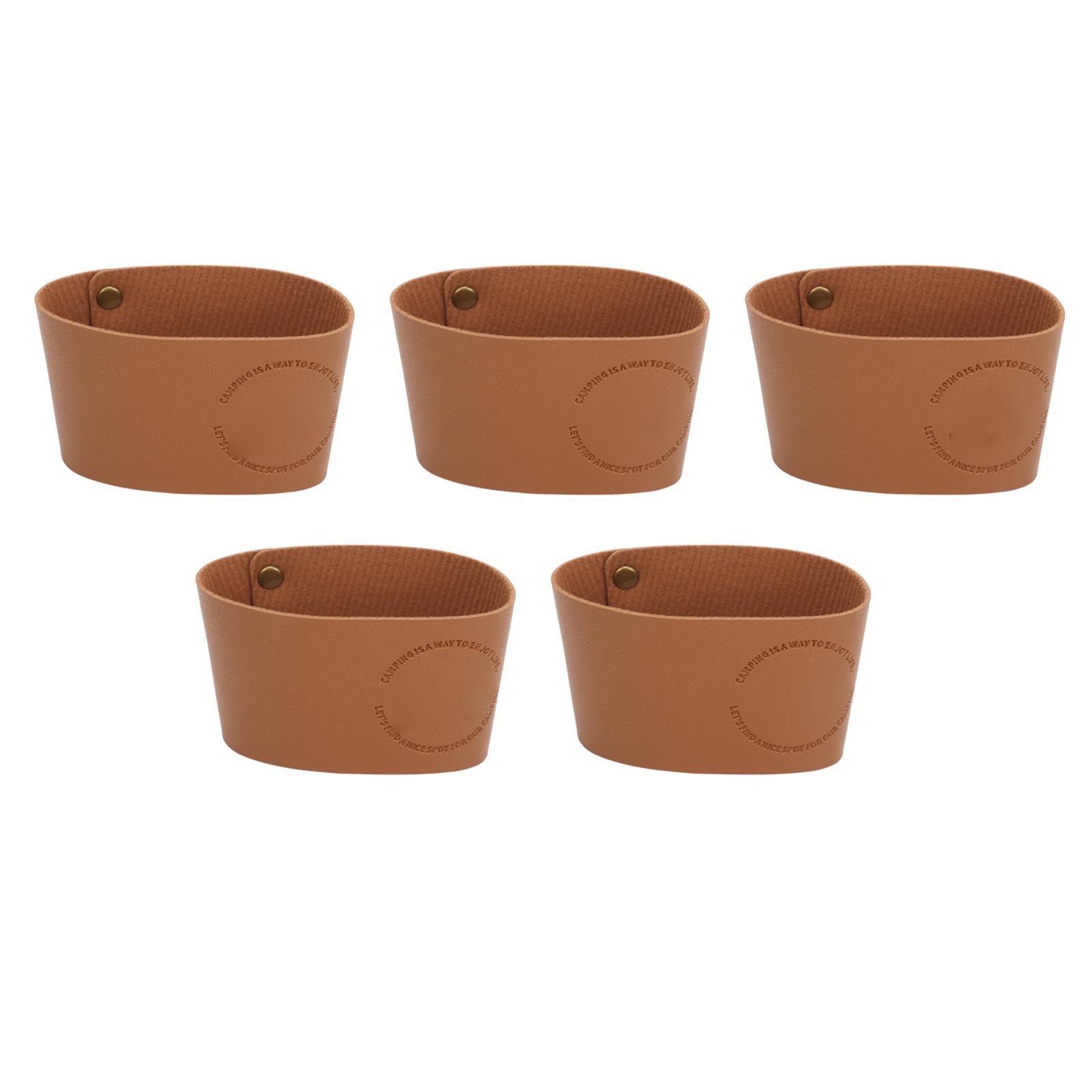 

5pcs Coffee Cup Sleeves Insulated Heat Resistant Anti Scald Anti Slip PU Leather Hot Cup Sleeves for Outdoor Camping