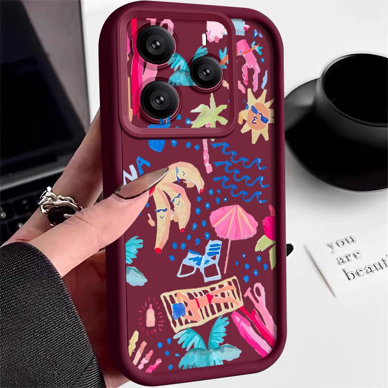 Cartoon Vacation Painting Case For Xiaomi Redmi Note 14 13 Pro 5G 4G 12 11 Funda Xiaomi 14T 13T 11T Pro Shockproof Bumper Silicone Cover