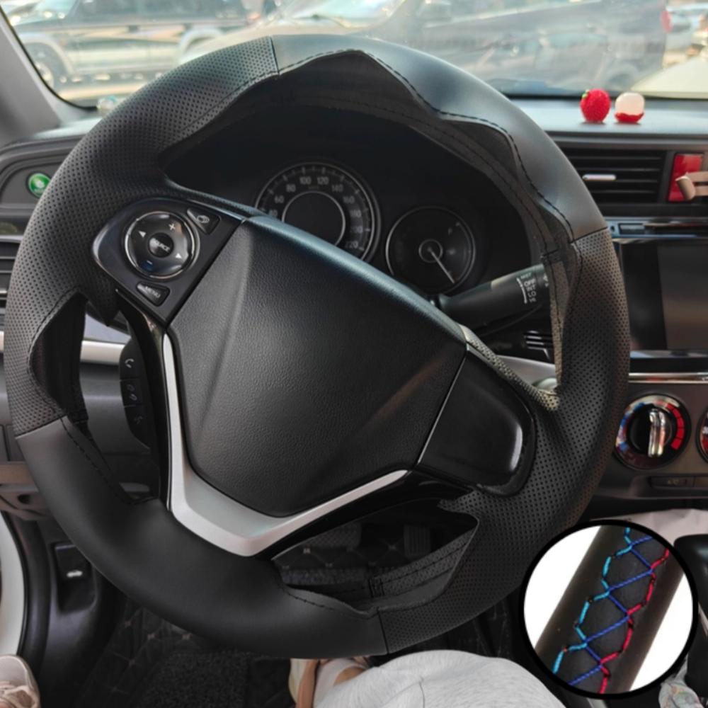 Auto Interior Accessories Hand Sewing Perforated Anti-Slip Artificial Leather Steering Wheel Cover For Honda CR-V 2012- 2016