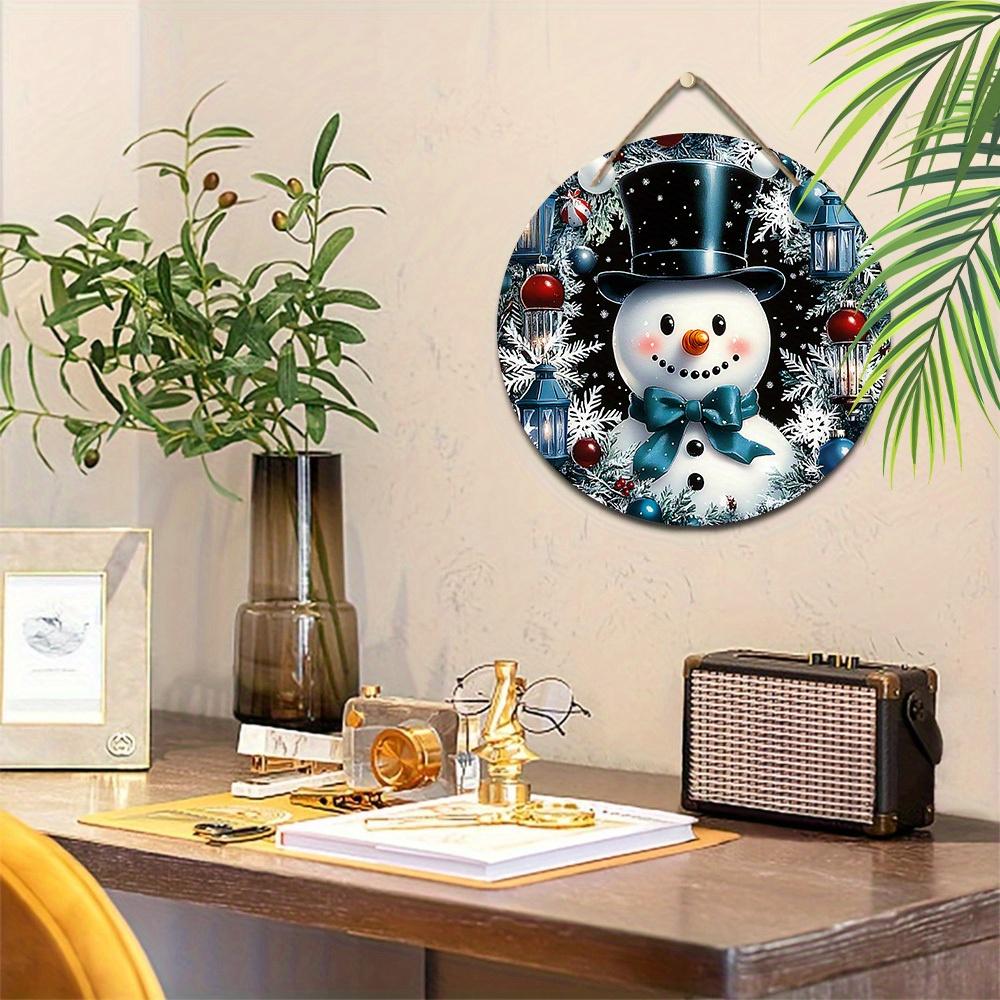 Wooden Christmas Sign with Top Hat Snowman Pattern, Cute Winter Wonderland Round Sign for Front Door Wall Hanging Decor, Ideal Christmas Gift