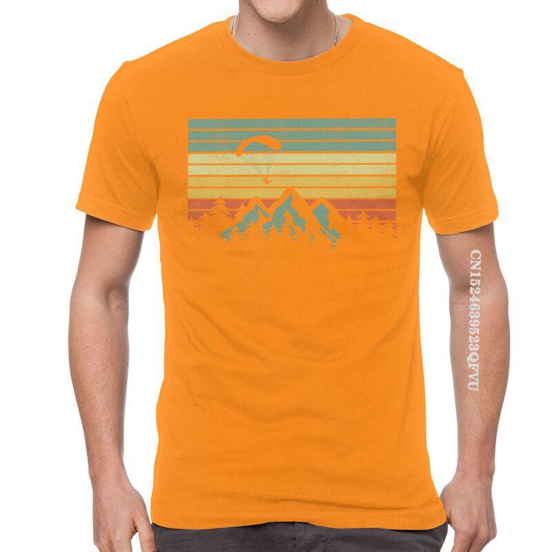 Herren Vintage Gleitschirmsegel Über Bergen T-Shirts EMO Männer Gleitschirmflieger Paramotor Liebhaber T-Shirt Baumwolle Übergroßes T-Shirt