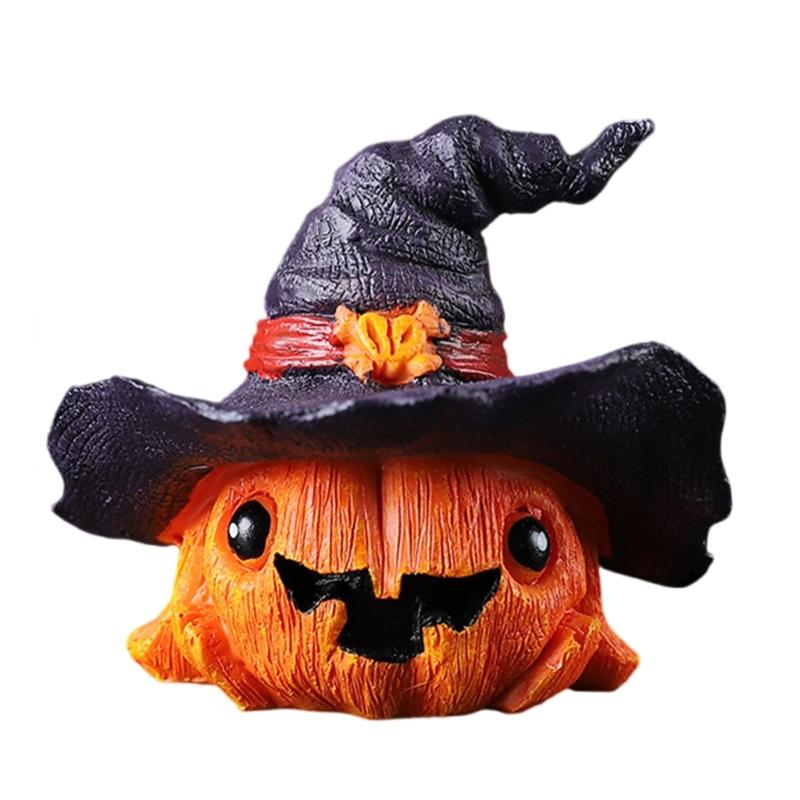 Resins Witch Hat Pumpkin Miniature Figurine Halloween Home Office Tabletop Decors Festives Shelf Display Ornament Gift