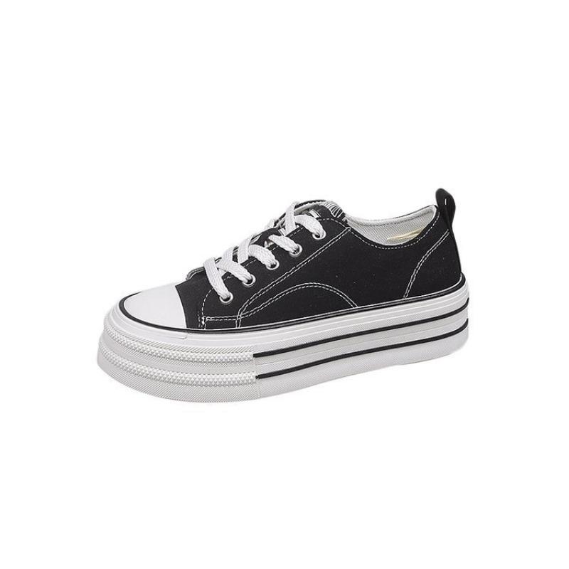 Summer Dopamine Simple Canvas Shoes Women's New Platform Running White Shoes College Style Lace-up Casual Shoes