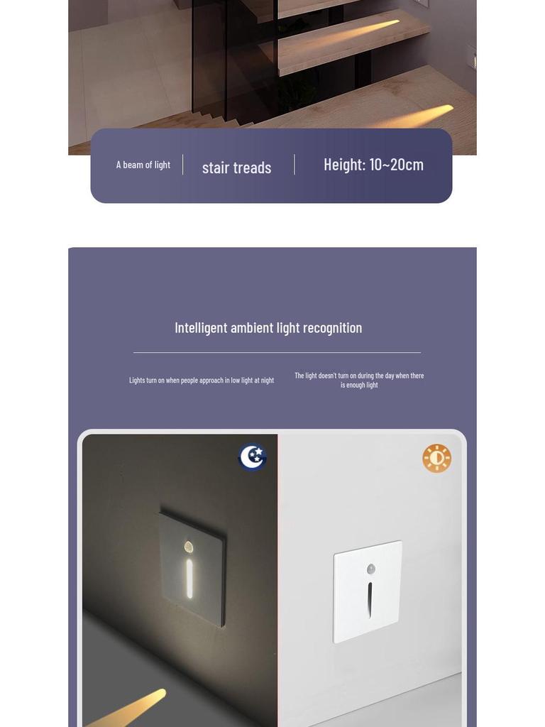 Ultracienka lampka nocna z czujnikiem magnetycznym do wbudowania typu 86 na schody i korytarze