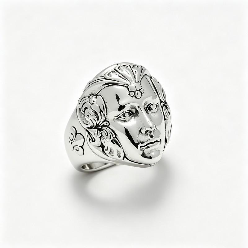 Vintage Human Face Ring Men Adjustable Open Band Gothic Style Retro Copper Jewelry Boyfriend Gift Adjustable Open Band