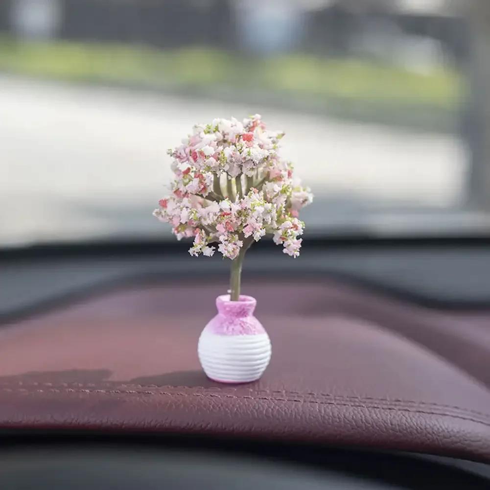 New Mini Tree Car Ornaments Center Console Decoration Car Mounted Plant Accessories Simulated Flower Decoration Cute Ornaments
