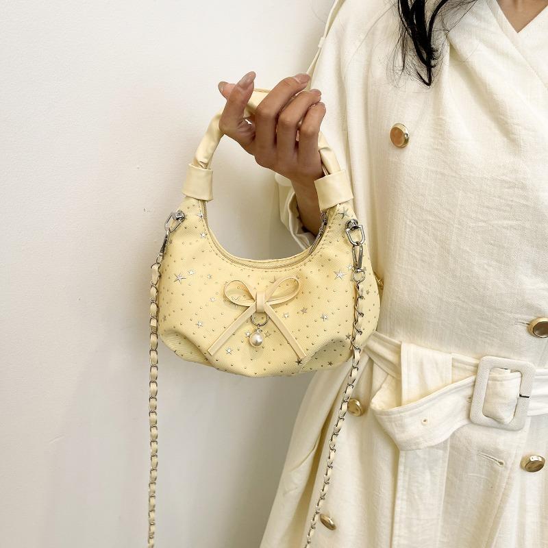 Solid Color Bowknot Versatile Daily Casual Shoulder Crossbody Handbag