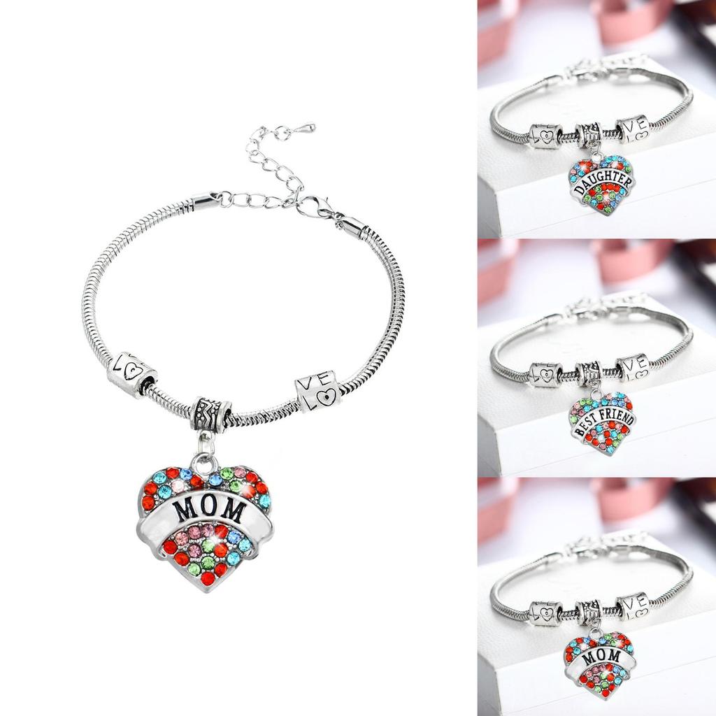 Exquisite Family Members Inlaid Colorful Rhinestone Love Heart Bracelet Gift For Loved Ones