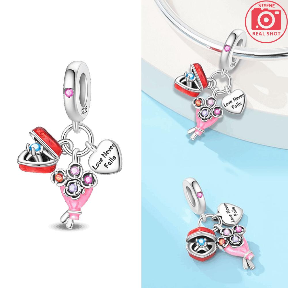 Anniversary Original Copper Pink Roses Sunflowers Tulips Flower Spirit Charms Beads Fit Bracelet Women Diy Fine Gift Jewelry