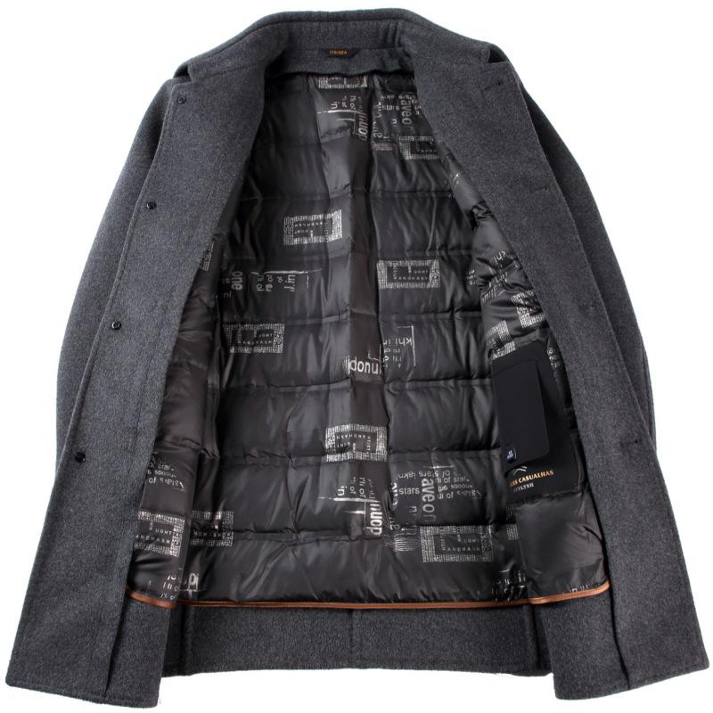 Men's Cashmere Winter Coat with Detachable Down Liner - Thick Wool Double-Faced Cloth for Business Casual.