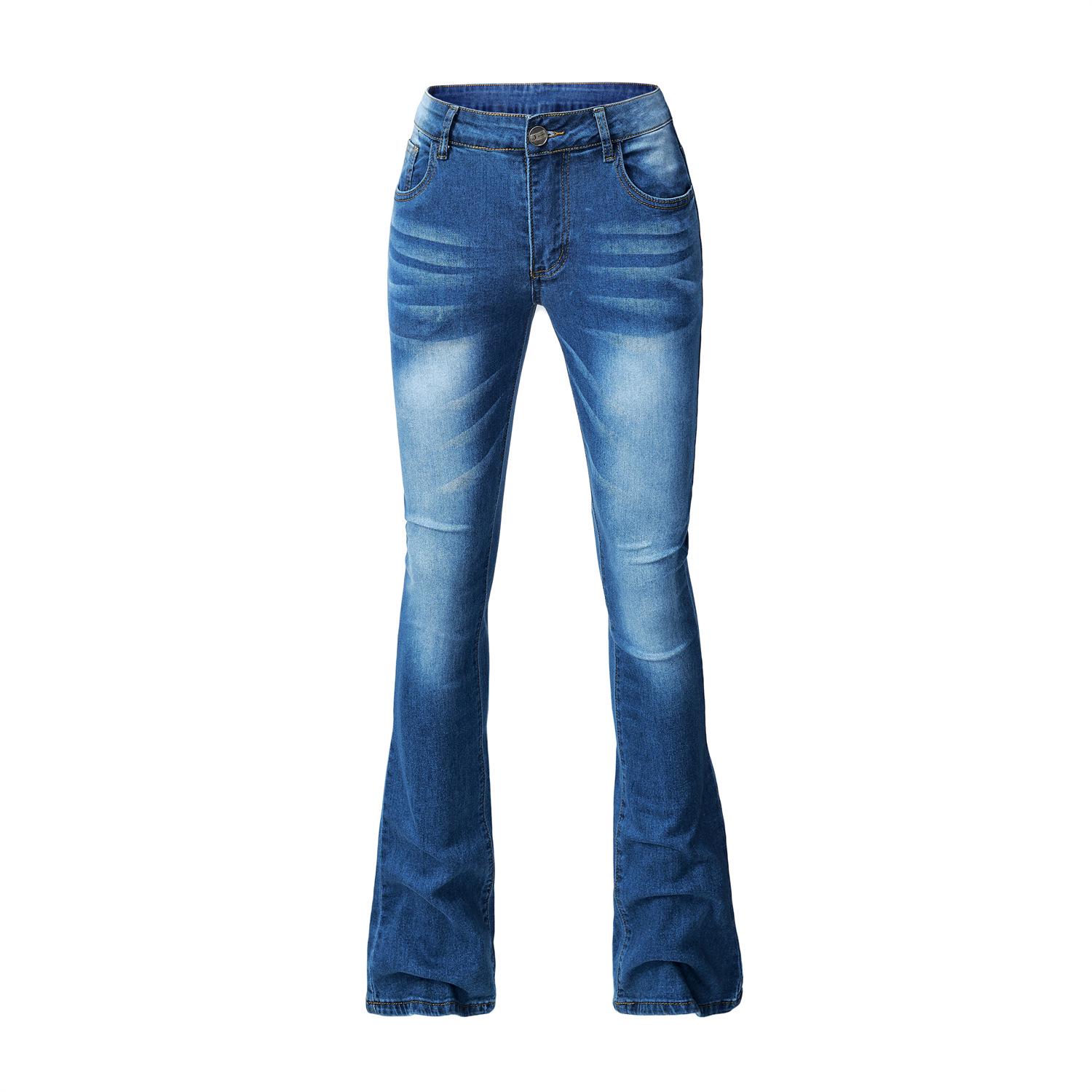 

European & North American Women s Elastic Bell Bottom Fringe Jeans S